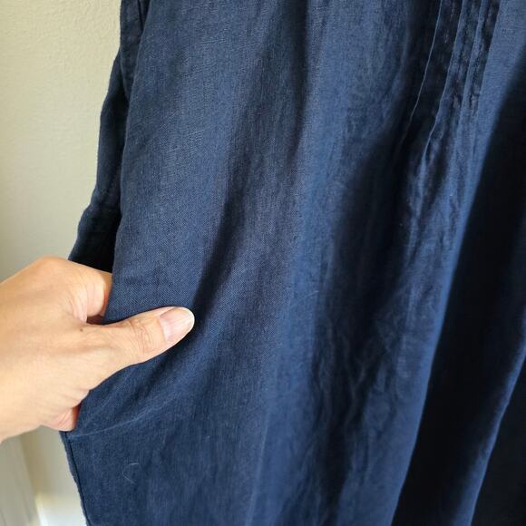 Quince 100% European Linen Short Sleeve Swing Dress Deep Navy Size L - Picture 4 of 8